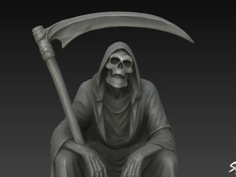Death Reaper Statue Throne Pose 3D Model