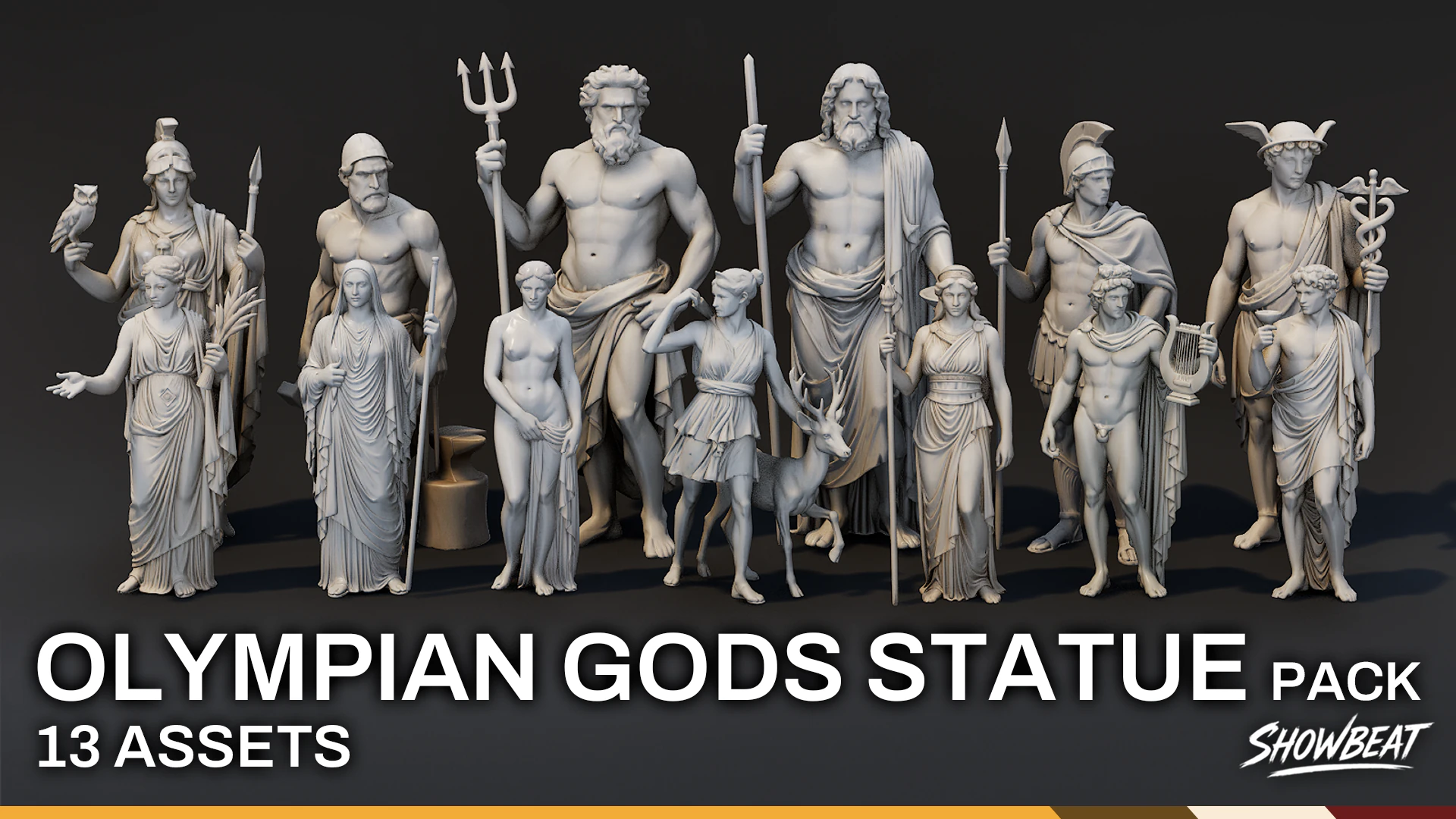 Olympian God Statue Pack 3D Model .c4d .max .obj .3ds .fbx .stl .blend