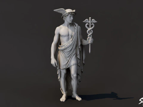 Classical Winged Herald Statue 3D Model