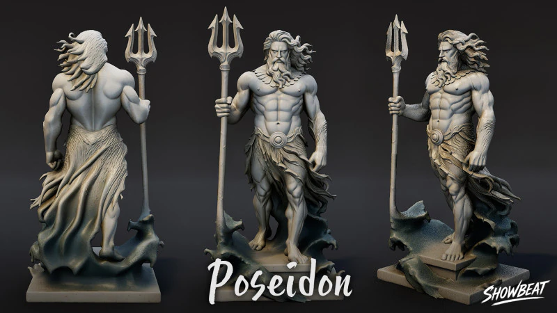 Estatua de Poseid&oacute;n Modelo 3D .c4d .max .obj .3ds .fbx .stl .blend 