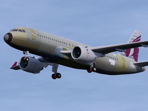 Qatar Airways A320 Unpainted 3D Model