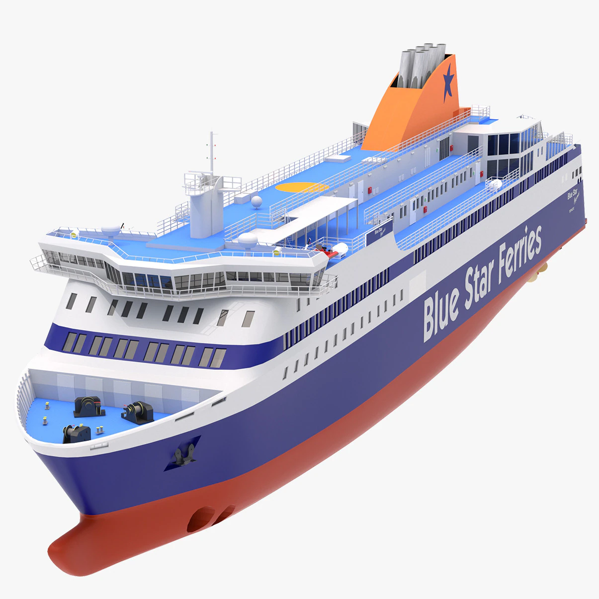 Ship Blue Star Myconos 3D Model .c4d .max .obj .3ds .fbx .stl .blend 