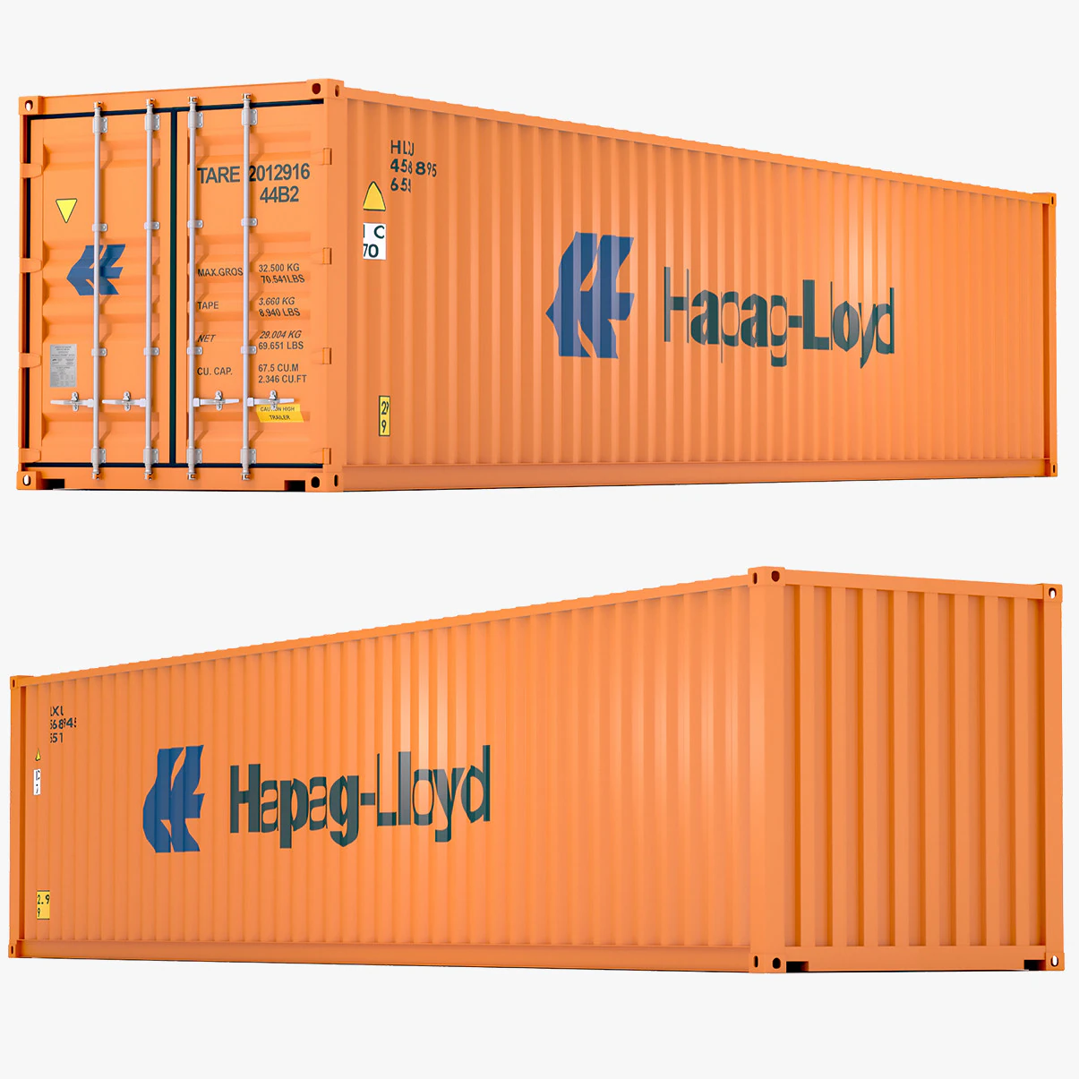 Hapag lloyd Shipping Container 3D Model .c4d .max .obj .3ds .fbx .stl .blend 