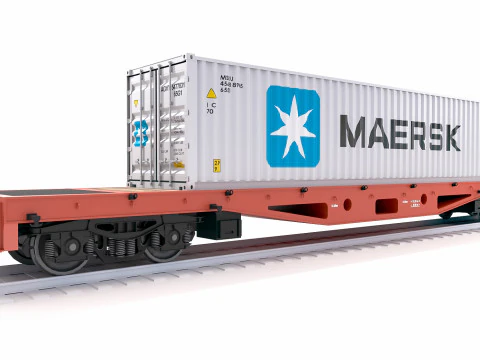 Flat Rail Car Maersk Shipping Container 3D Model