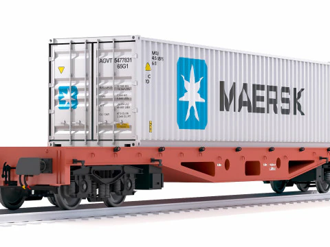 Flat Rail Car Maersk Shipping Container 3D Model