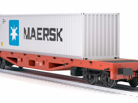 Flat Rail Car Maersk Shipping Container 3D Model