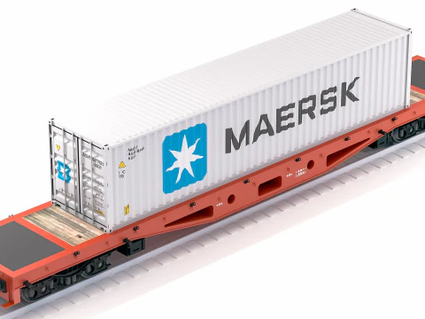 Flat Rail Car Maersk Shipping Container 3D Model