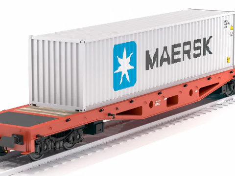 Flat Rail Car Maersk Shipping Container 3D Model