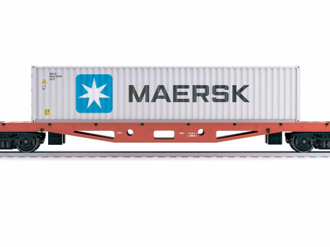Flat Rail Car Maersk Shipping Container 3D Model