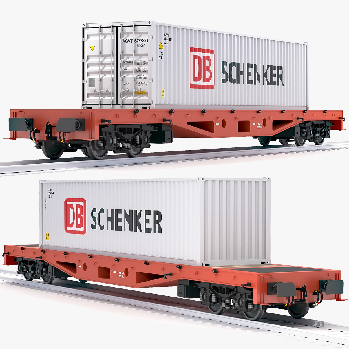 Container per vagoni ferroviari piatti DB Schenker Modello 3D .c4d .max .obj .3ds .fbx .stl .blend