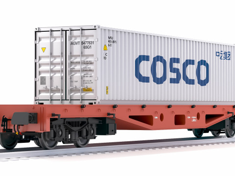 Contêiner de transporte Cosco para vagão plano Modelo 3D