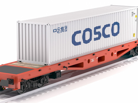 Contêiner de transporte Cosco para vagão plano Modelo 3D