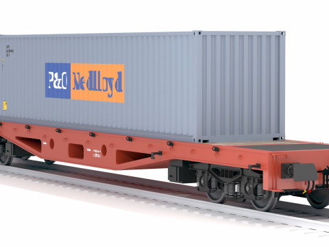 Vagão plano P e O contêiner de transporte Modelo 3D