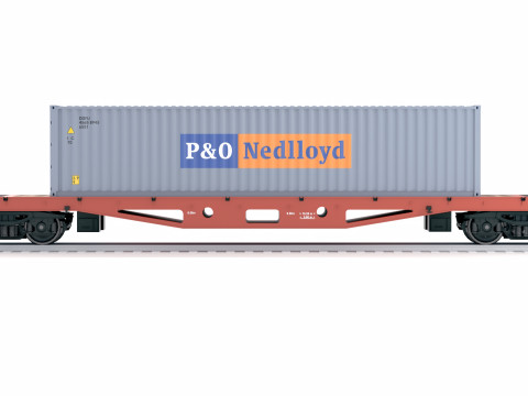 Vagão plano P e O contêiner de transporte Modelo 3D