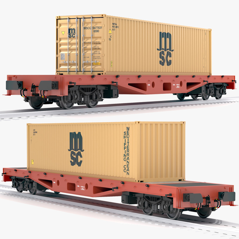 Vagão plano Mediterrâneo Shipping Company MSC Container Modelo 3D .c4d .max .obj .3ds .fbx .stl .blend 