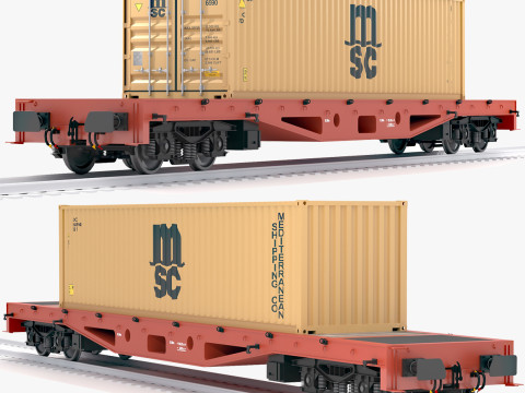 Düz Raylı Araç Mediterranean Shipping Company MSC Konteyner 3D Model