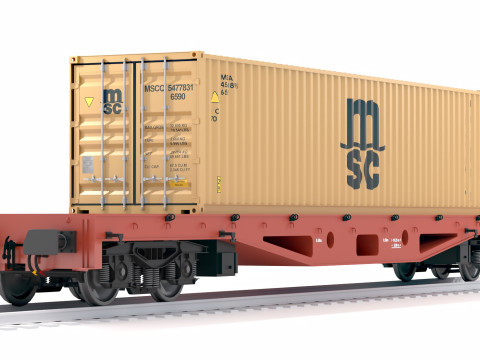 Vagão plano Mediterrâneo Shipping Company MSC Container Modelo 3D