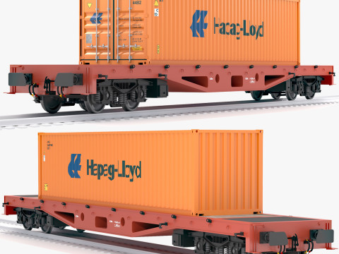 Плоский вагон Hapag lloyd транспортний контейнер 3D Модель