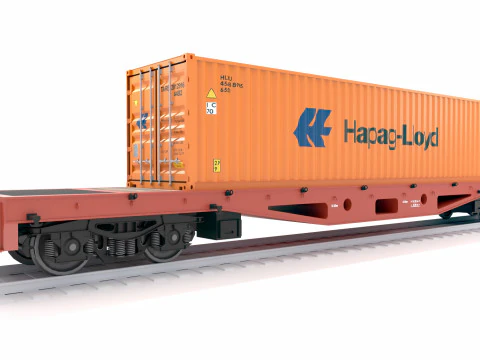 फ्लैट रेल कार हापाग लॉयड शिपिंग कंटेनर 3D मॉडल