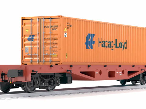 फ्लैट रेल कार हापाग लॉयड शिपिंग कंटेनर 3D मॉडल