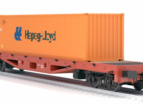 फ्लैट रेल कार हापाग लॉयड शिपिंग कंटेनर 3D मॉडल