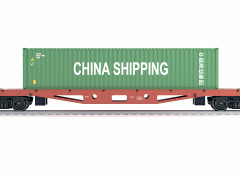 Плоский залізничний вагон Китайський транспортний контейнер 3D Модель