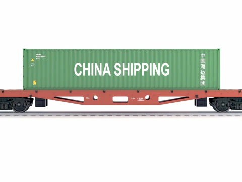 Flat Rail Car China Shipping Container 3D Model