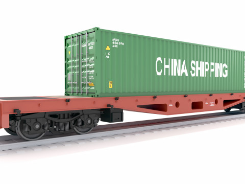 Плоский залізничний вагон Китайський транспортний контейнер 3D Модель