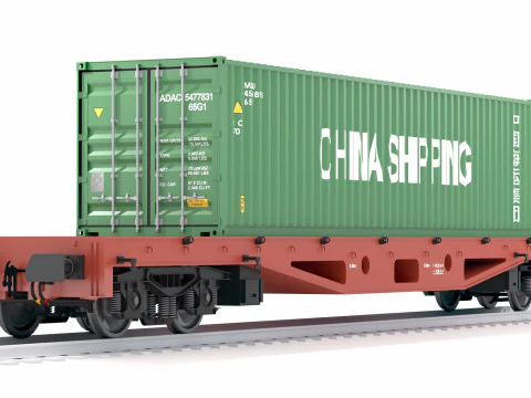Flat Rail Car China Shipping Container 3D Model