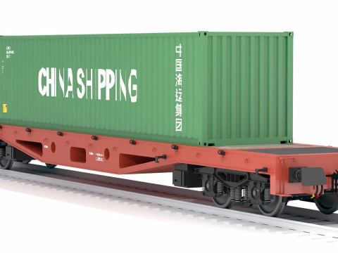 Flat Rail Car China Shipping Container 3D Model