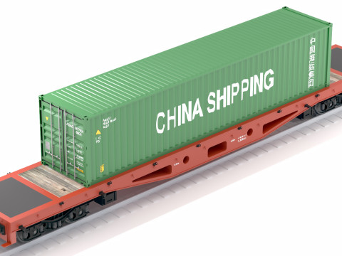 Плоский залізничний вагон Китайський транспортний контейнер 3D Модель
