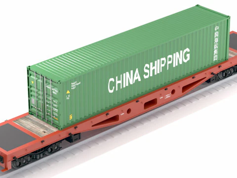 Flat Rail Car China Shipping Container 3D Model