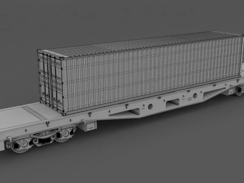 Flat Rail Car China Shipping Container 3D Model