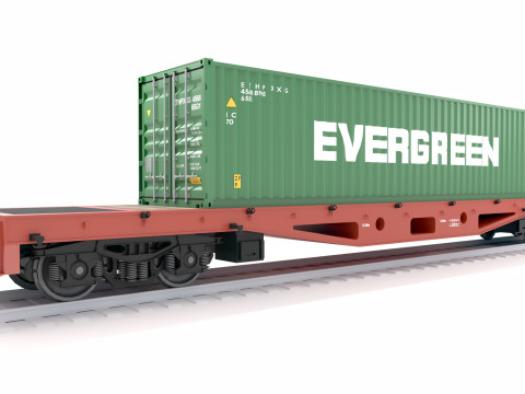 Contenedor de envío Evergreen de vagón plano Modelo 3D