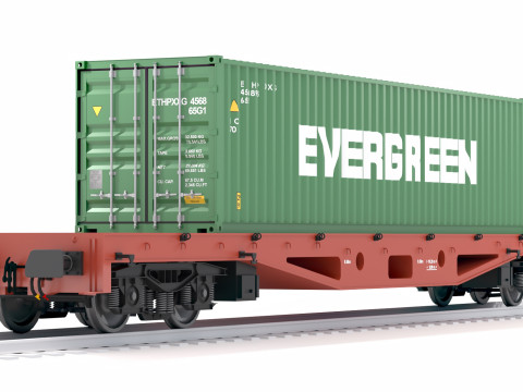 Contenedor de envío Evergreen de vagón plano Modelo 3D