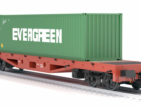 Container sempreverde per vagoni ferroviari piatti Modello 3D