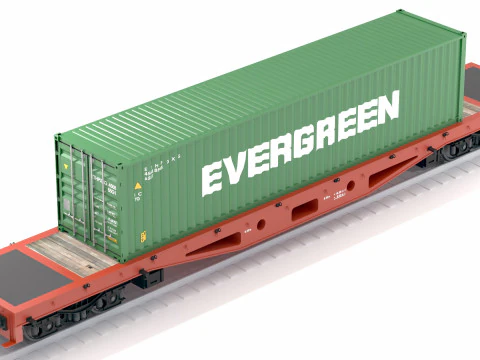 Container sempreverde per vagoni ferroviari piatti Modello 3D