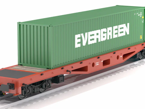 Container sempreverde per vagoni ferroviari piatti Modello 3D