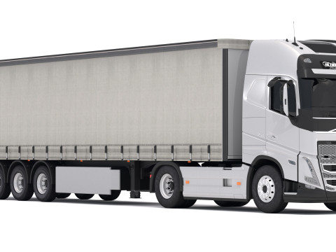 沃尔沃 fh16 带工业拖车 3D 模型