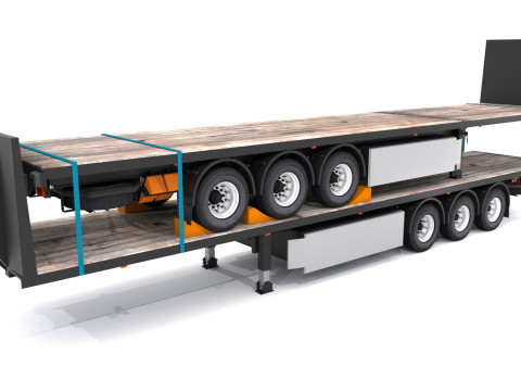 Remolque de plataforma con remolque Modelo 3D