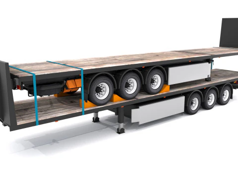 Remolque de plataforma con remolque Modelo 3D