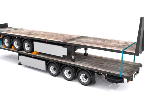 Remolque de plataforma con remolque Modelo 3D