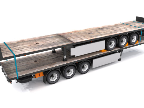 Remolque de plataforma con remolque Modelo 3D