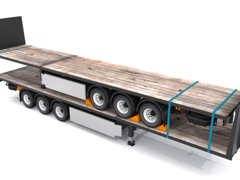Remolque de plataforma con remolque Modelo 3D