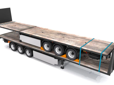 Remolque de plataforma con remolque Modelo 3D