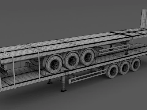 Remolque de plataforma con remolque Modelo 3D