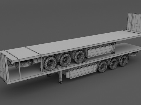 Remolque de plataforma con remolque Modelo 3D