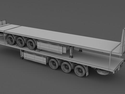 Remolque de plataforma con remolque Modelo 3D