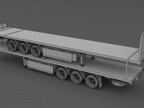 Remolque de plataforma con remolque Modelo 3D