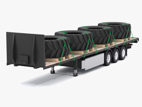 Бортовой прицеп с шинами 3D Модель